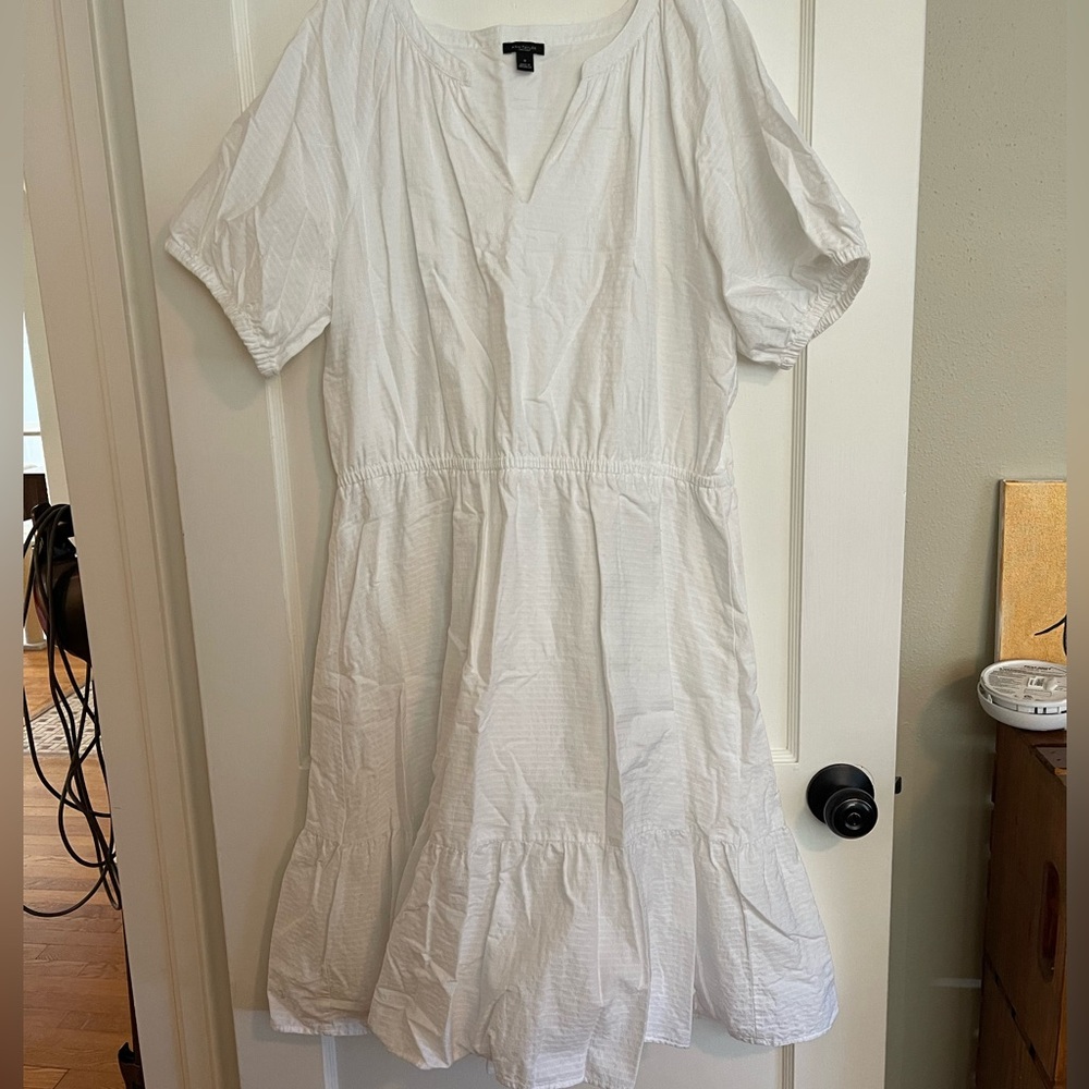 Ann Taylor White Plus Size Midi Puff Sleeve Dress